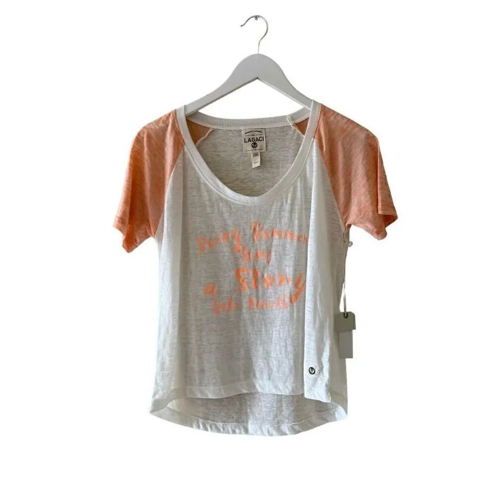 Lagaci White Orange Cotton Blend Summer Beach Soft Short Sleeve SZ S #1970